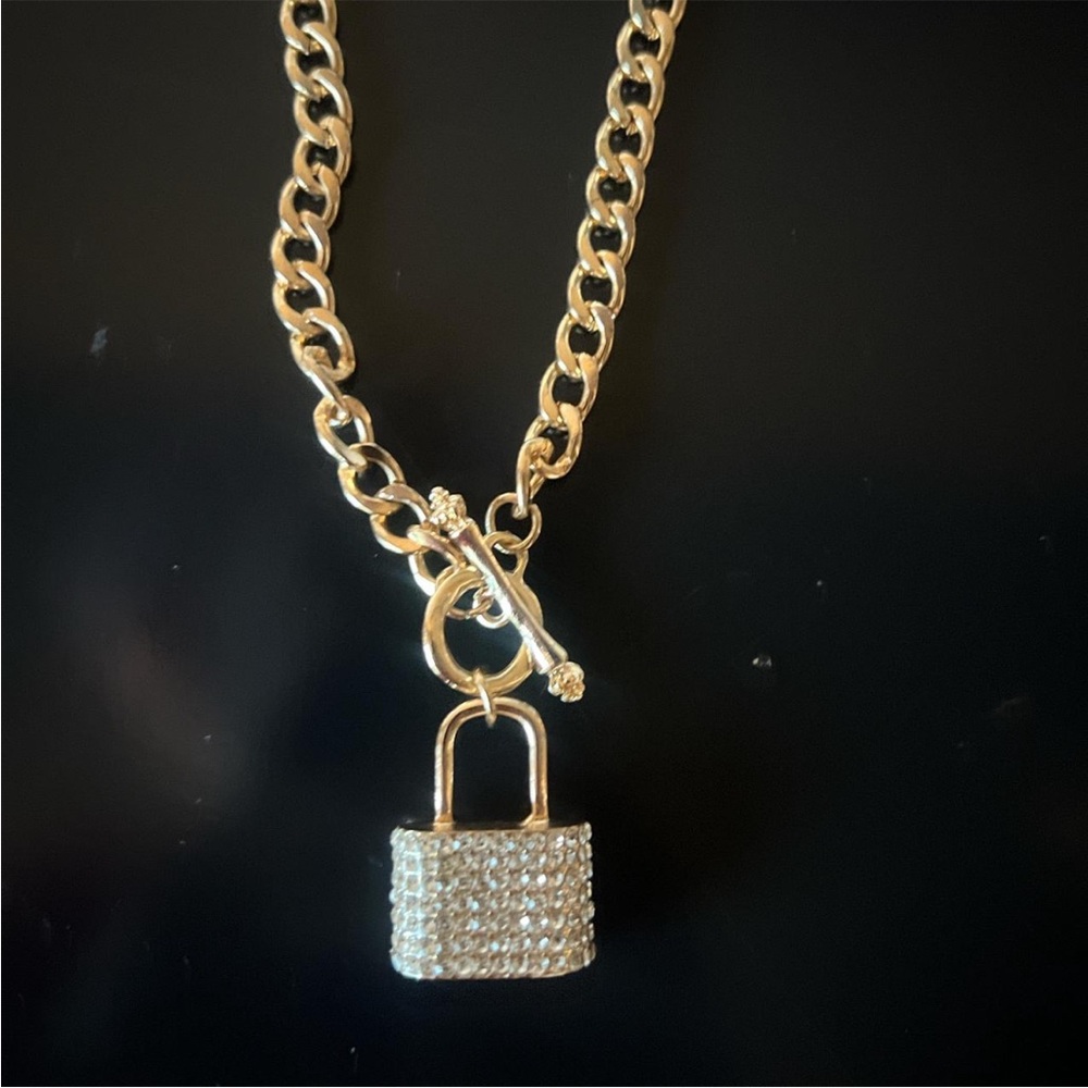 Gold Chain Necklace with Padlock Pendant